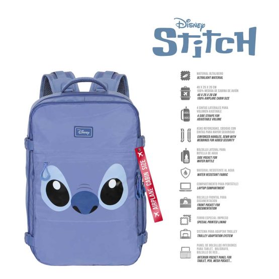 Disney Lilo y Stitch Face Mochila Mercury Viaje Cabina Avión 40x20x25cm, Azul 07962 - Imagen 2