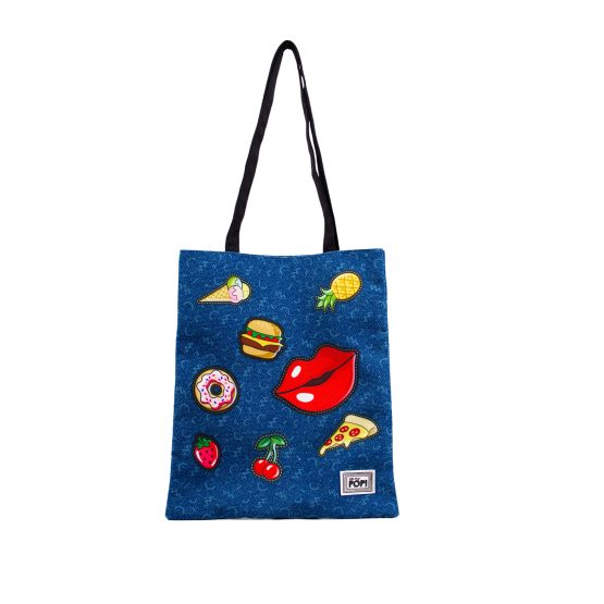 Oh My Pop Patches Bolsa de la Compra Shopping Bag, Azul Oscuro 02522