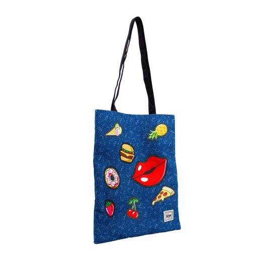 Oh My Pop Patches Bolsa de la Compra Shopping Bag, Azul Oscuro 02522 - Imagen 3