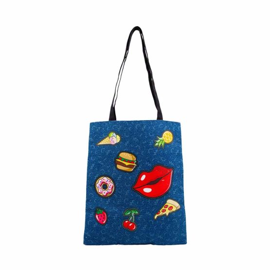 Oh My Pop Patches Bolsa de la Compra Shopping Bag, Azul Oscuro 02522 - Imagen 4